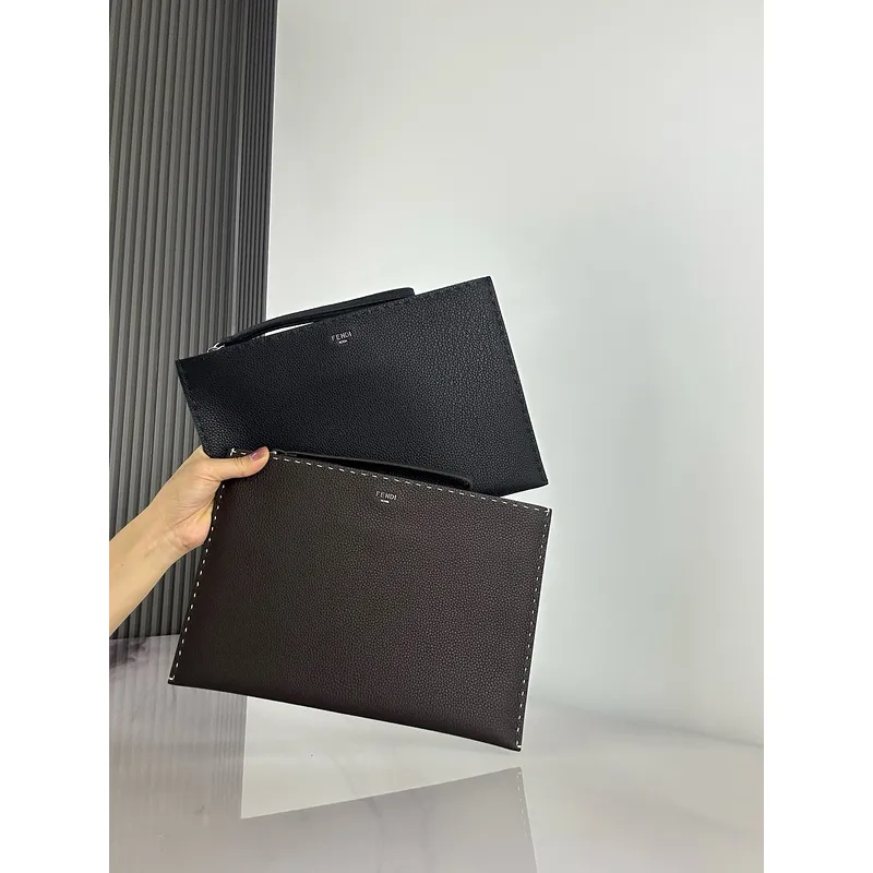 Fendi Pouch Sleek Black Leather Minimalist Logo Redefining Timeless Elegance size:30×20cm #A54204 Fendi Pouch Sleek Black Leather Minimalist Logo Redefining Timeless Elegance size:30×20cm #A54204