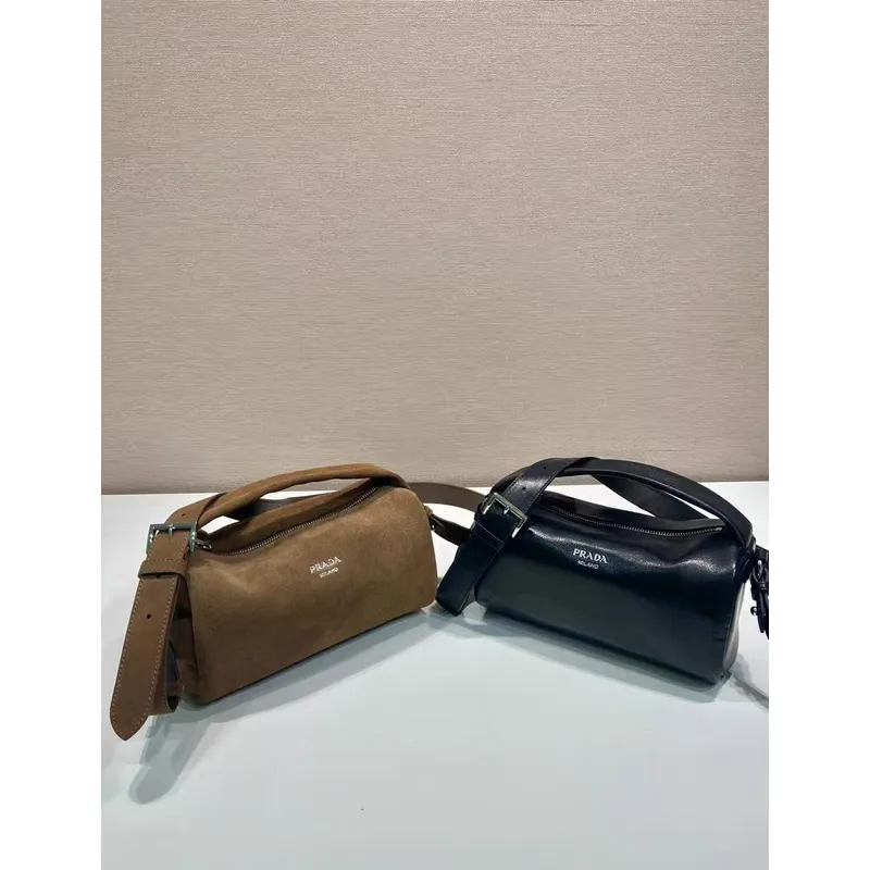 Chic Prada Barrel Bags In Suede And Leather For Fashion - Forward Styling #A49961