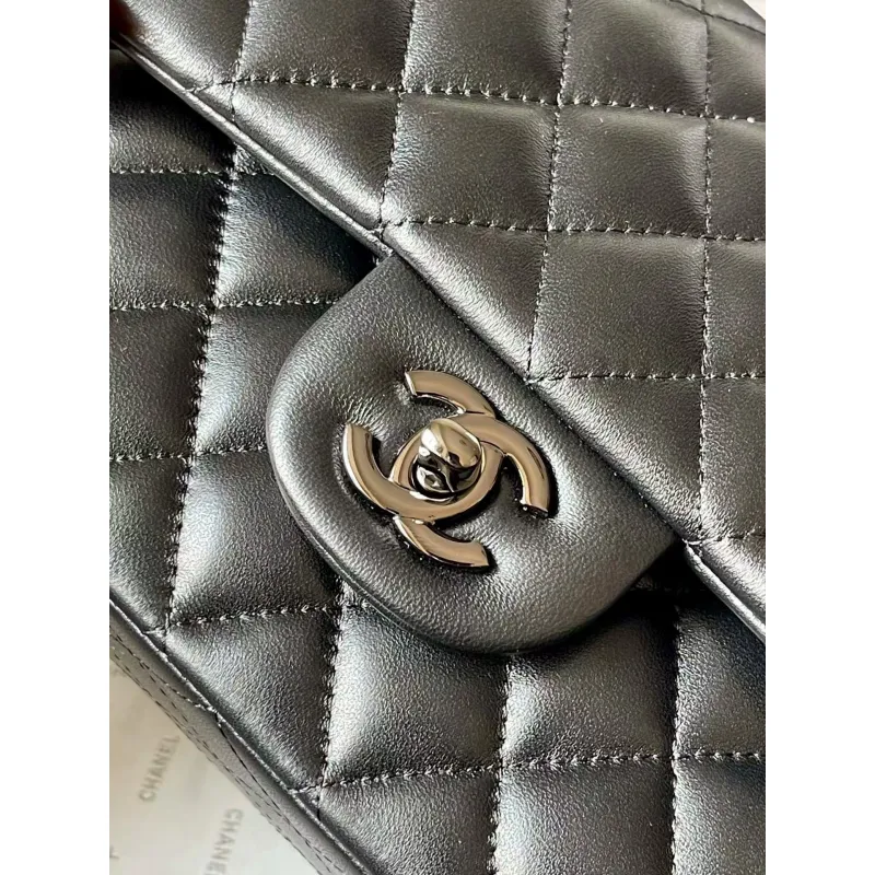 Chanel CC Black Quilted Lambskin Medium Classic Double Flap AAA+ Shoulder Bag #A54424