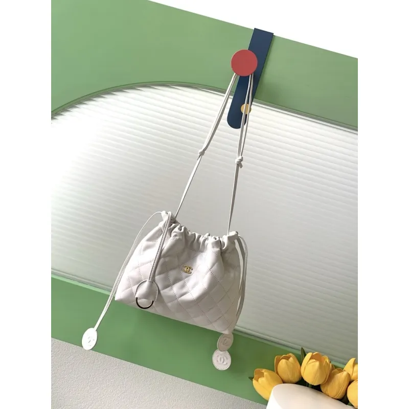 Chanel 26S Quilted Drawstring Bucket Bag, 17 x 22 x 8 cm #A63225