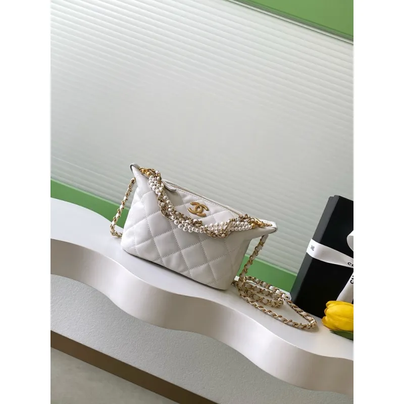 Chanel AS5898 Quilted Hobo Bag with Pearl Chain Strap Size 13-23.5-7.5 #A62897