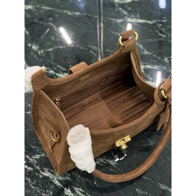 Prada Brown Suede Handbag 1BG580  #A55278