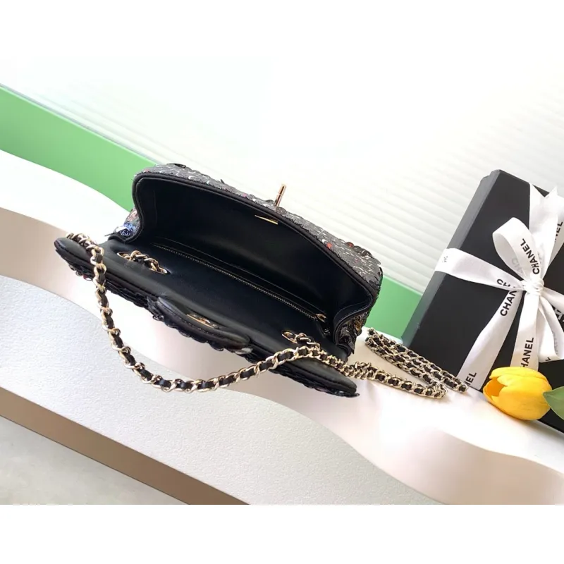 2026 Chanel SO BLACK Sequin Bag Sparkly Double C  Edgy  Cool Perfect for Fall Winter #A60145