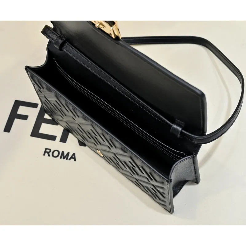 Chic Black Fendi Crossbody Bag With Embossed FF Motif And Chain Strap For Timeless Style size:21×5×11cm #A54311 Chic Black Fendi Crossbody Bag With Embossed FF Motif And Chain Strap For Timeless Style size:21×5×11cm #A54311