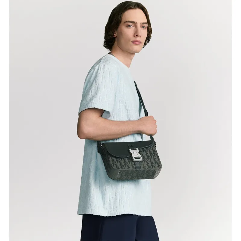 D-ior Saddle Messenger Bag – Anthracite Gray Oblique Jacquard & Grained Calfskin with Signature Aluminum Buckle #A59163