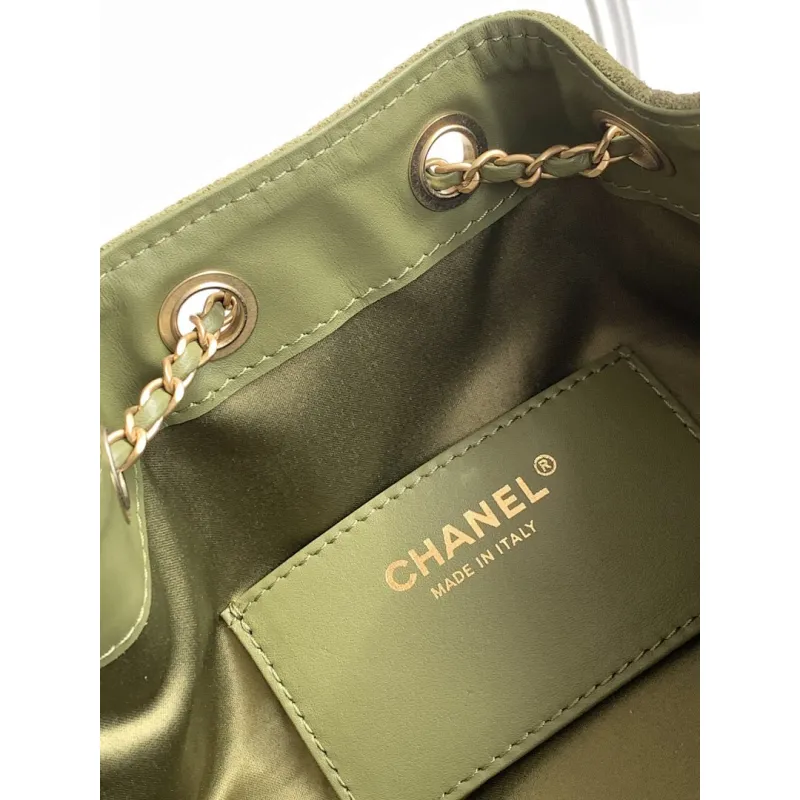 Chanel Hobo Shoulder Bag  Hippie Style Vintage Gold Coin Button Drawstring Bucket Bag #A59440