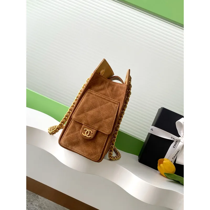 Chanel Quilted Suede Tote Bags With Iconic Chain Straps In Dual Tones #A50980