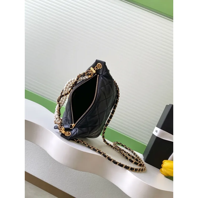 Chanel AS5898 Quilted Hobo Bag with Pearl Chain Strap Size 13-23.5-7.5 #A62897