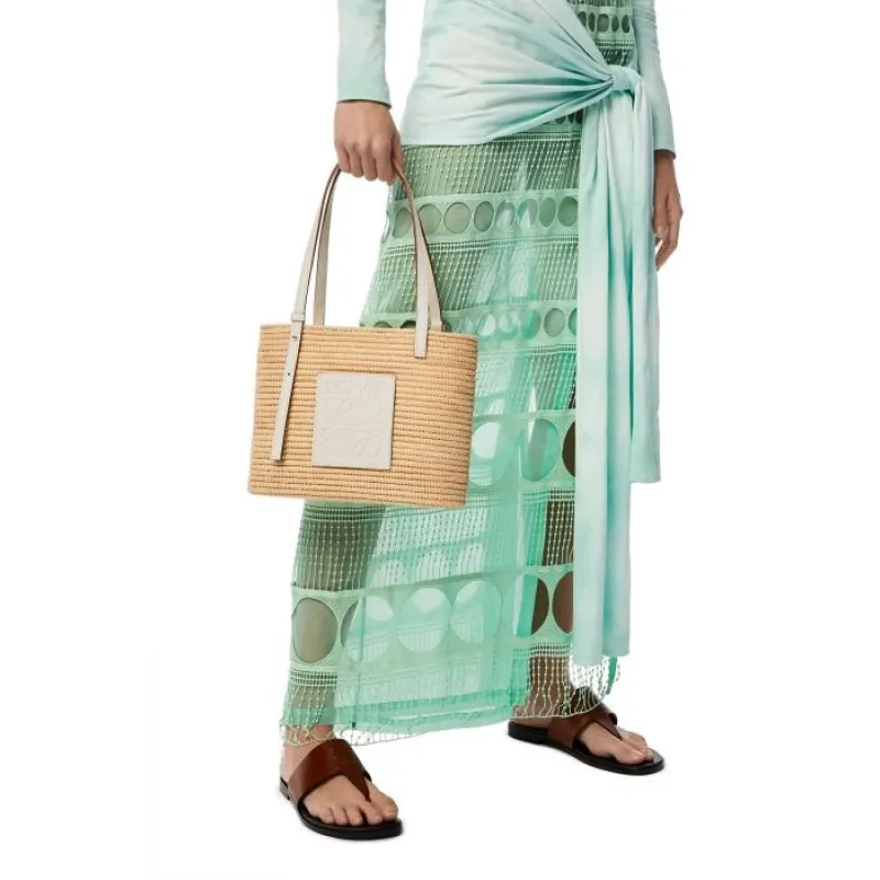 LOEWE Straw Tote Bag With White Leather Logo Patch And Dual Handles size:30×21×11cm #A54072