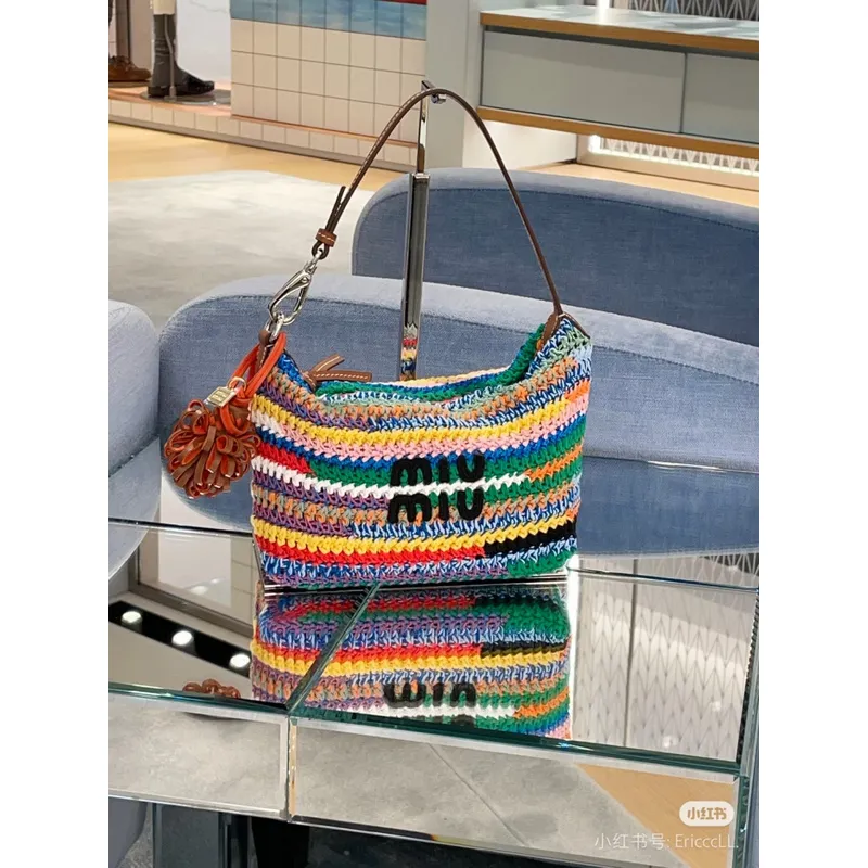 Miu Miu Crochet Hobo Bags: Colorful, Handcrafted Style Statements size:25.5×14×10cm #A53542
