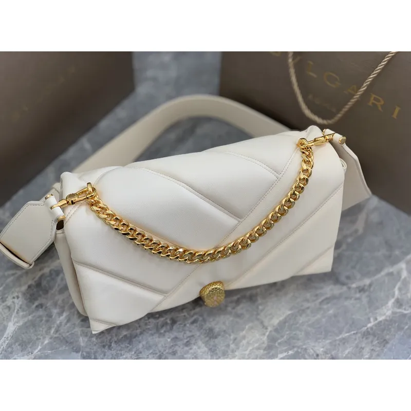 Bvlgari Serpenti Diamond Blast Shoulder Bag In Creamy White Leather For Luxury Style #A51665