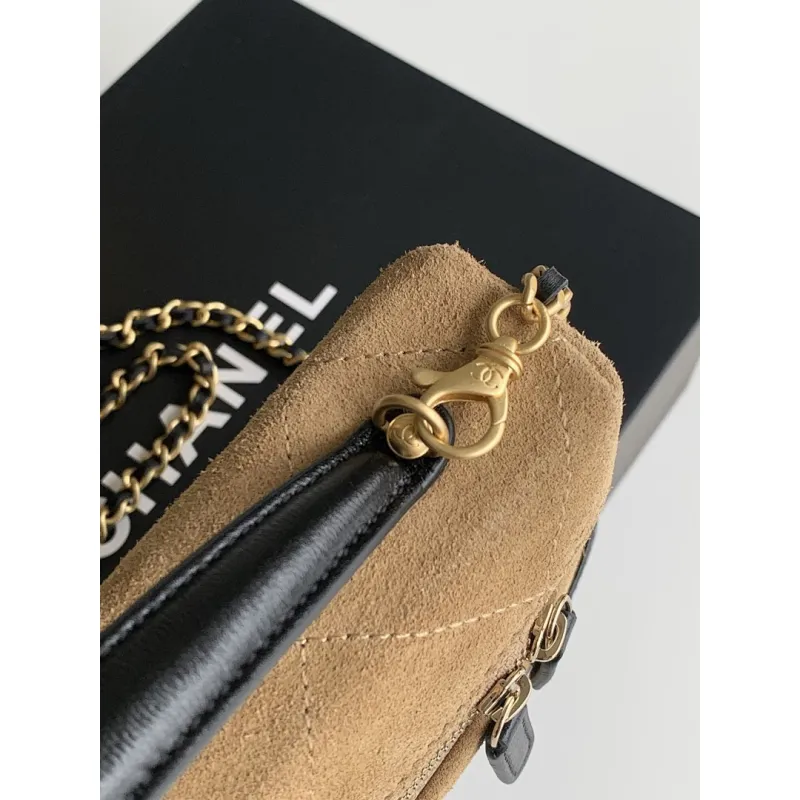Chanel AP5276 Suede & Leather Handbag with Chain Strap Size 17-19.5-5 #A62896