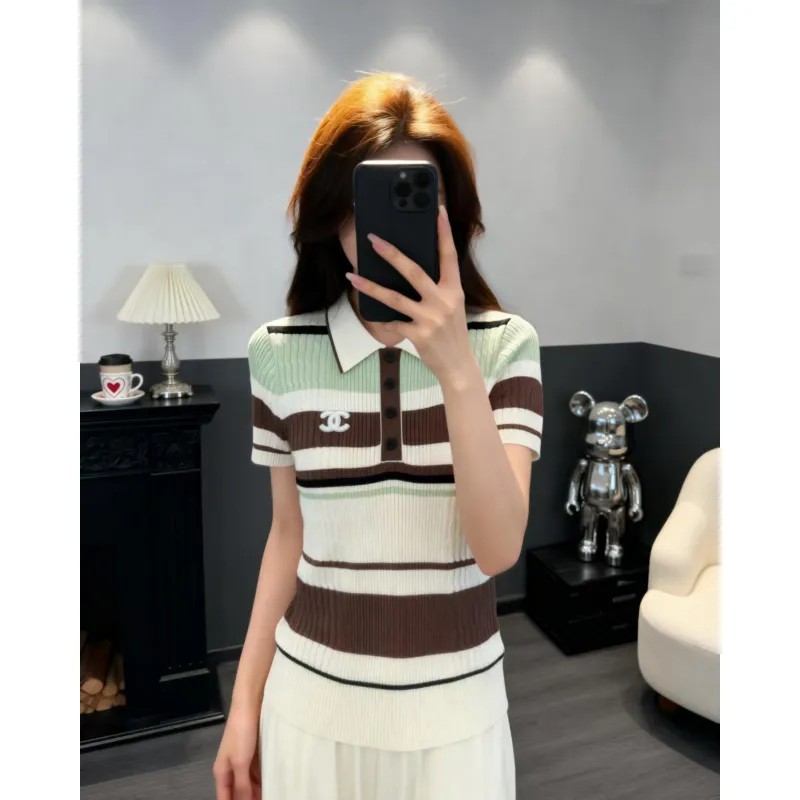 Chanel Monogram Knit Short Sleeve Crew Neck Blouse #A63659