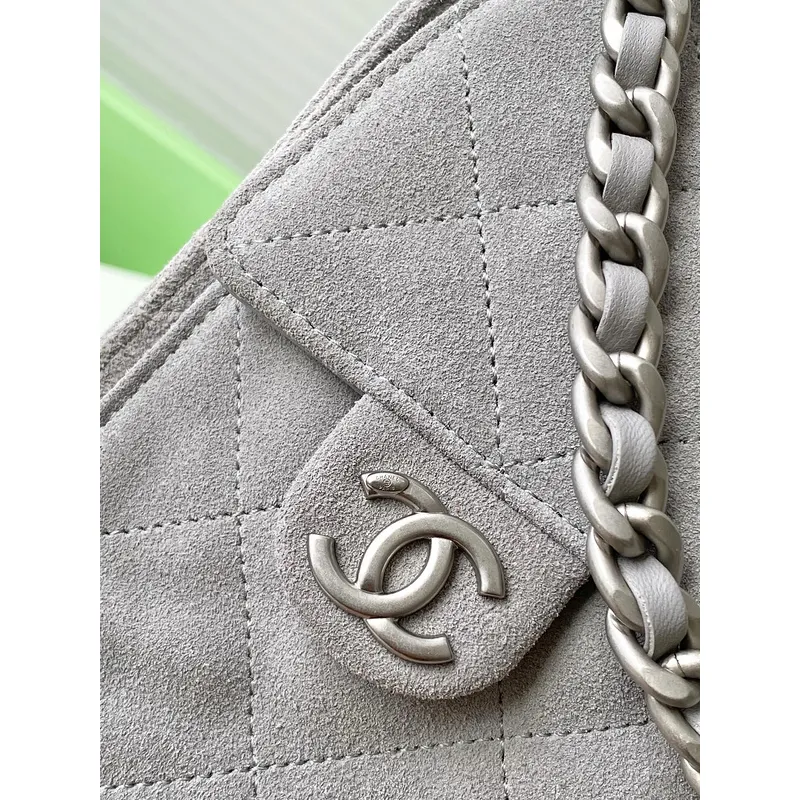 Chanel Quilted Suede Tote Bags With Iconic Chain Straps In Dual Tones #A50980
