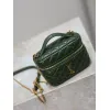 Saint Laurent 819285 GABY Mini Chain Cosmetic Bag - Dark Green Quilted Leather with Detachable Strap #A59505