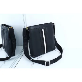 Bally Black Leather Crossbody Bag With Signature Stripe For Modern Elegance #A51671