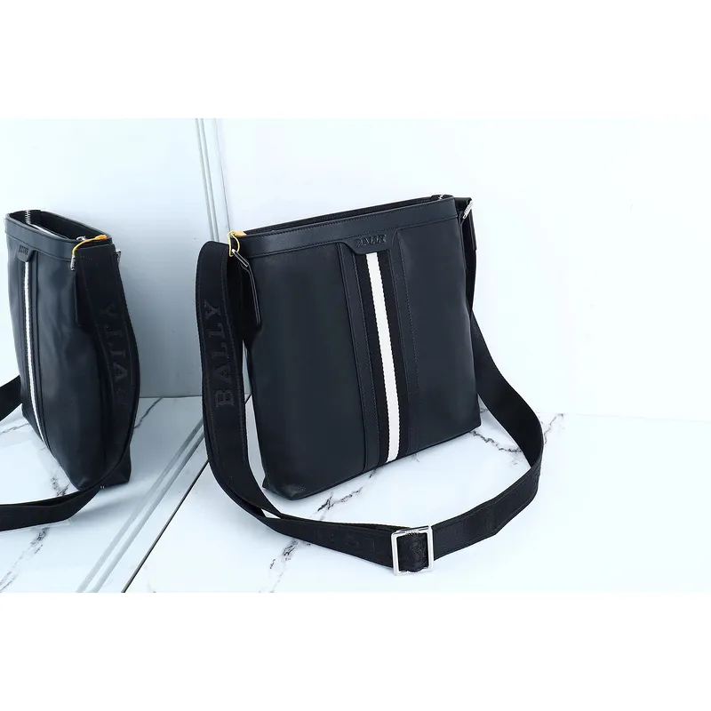 Bally Black Leather Crossbody Bag With Signature Stripe For Modern Elegance #A51671
