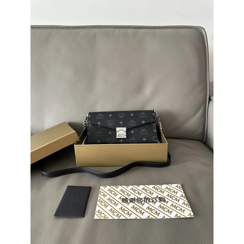 MCM Mini Crossbody Bag, Grid Pattern, Chain Strap, Style 65026 12.5 x 21.0 x 5.0cm #A61795