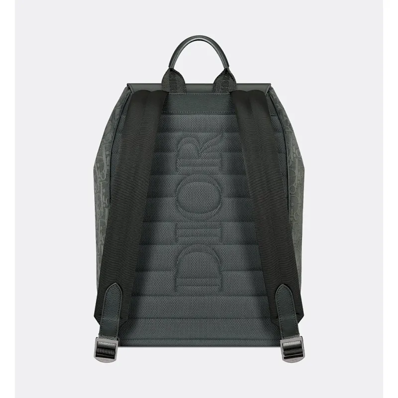 D-ior Hit the Road Backpack with Flap – Anthracite Gray Oblique Jacquard & Grained Calfskin  #A59161