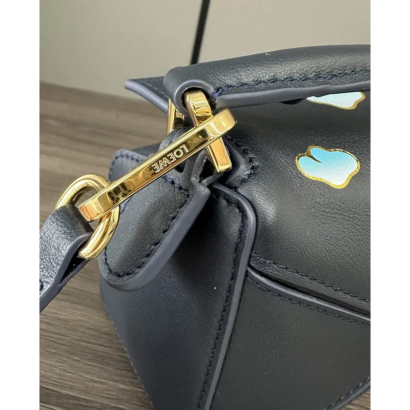 Loewe Puzzle Bag Small Navy Blue Leather with Cloud Design Accents #A50945