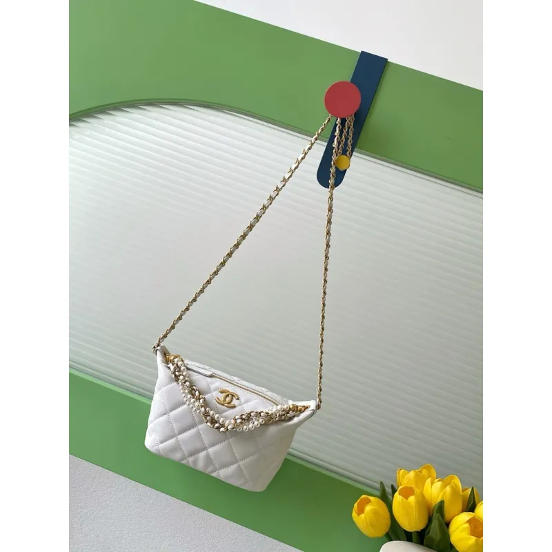 Chanel AS5898 Quilted Hobo Bag with Pearl Chain Strap Size 13-23.5-7.5 #A62897