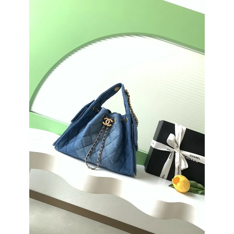 Chanel AS5293 Denim Quilted Hobo Bag with Chain Strap Size 30-26-14 #A62898