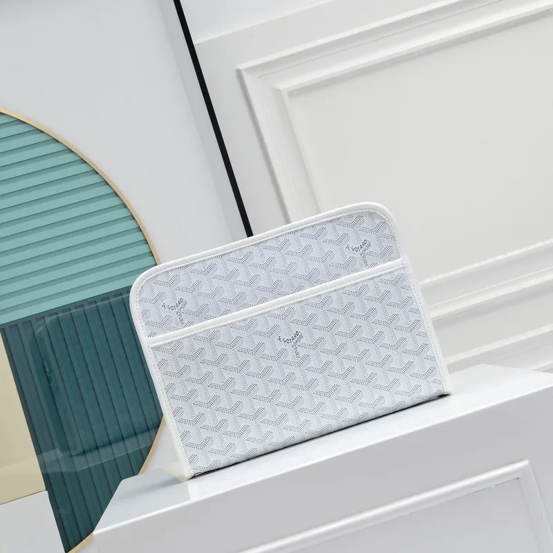 Goyard Canvas Clutch with Leather Trim #A45656 Goyard Canvas Clutch with Leather Trim #A45656