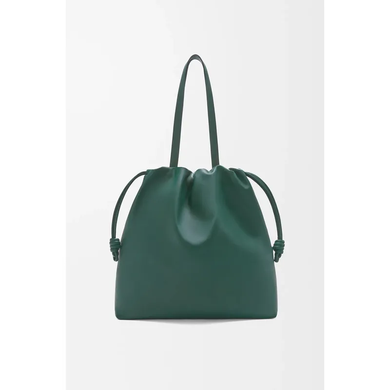 Loewe Green Leather Drawstring Tote Bag With Bold Branding For Chic Everyday Use #A50065