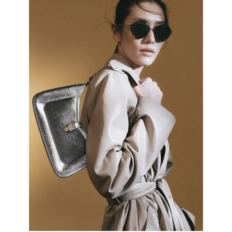 Bvlgari Serpenti Metallic Silver Handbag With Iconic Chain Strap #A51657