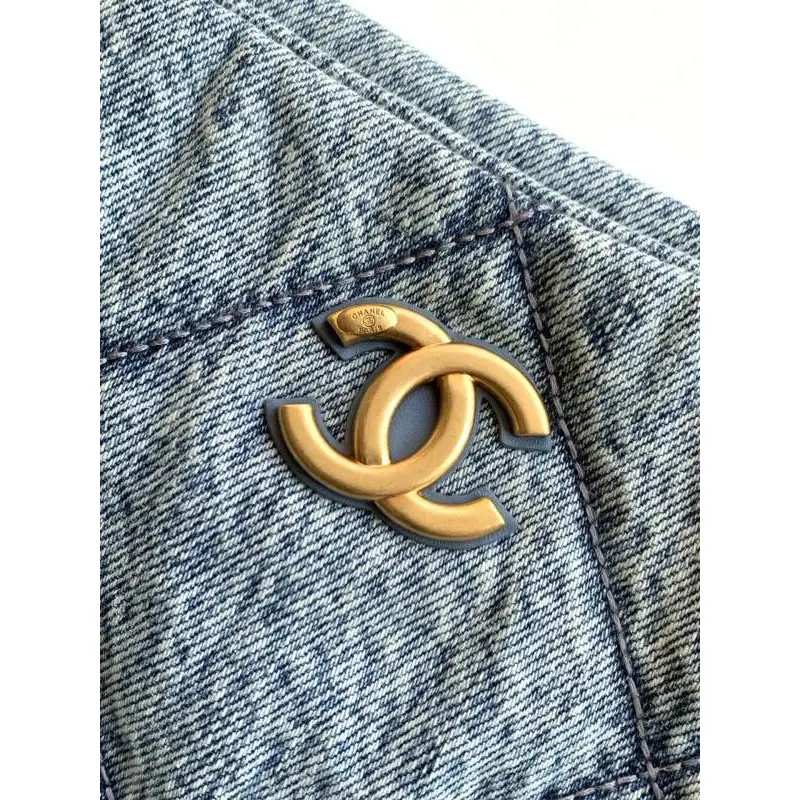 Chanel Womens Denim Shoulder Bag - Quilted Design, Gold-Tone CC Logo & Chain Strap, Stylish Denim Flap Bag with Functional Pockets for Luxury Fashion #A56742