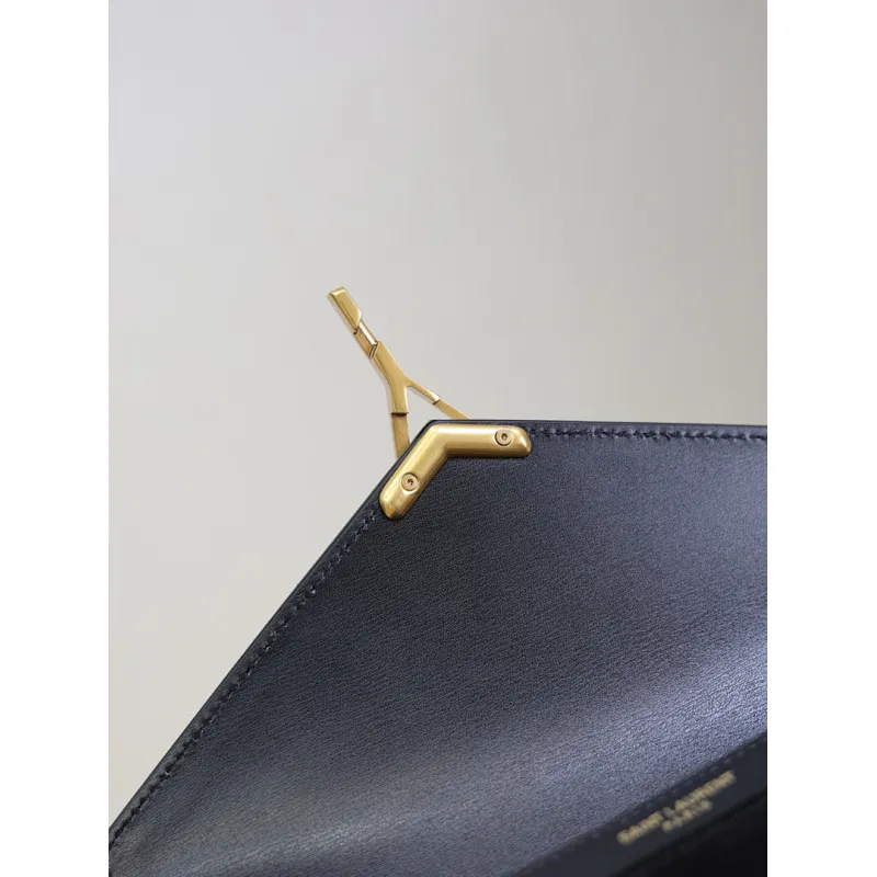SAINT LAURENT Cassandra Envelope Crossbody Bag Set – Tan Leather-Suede & Black Velvet with Gold YSL Logo (Detachable Chain Strap) #A58773