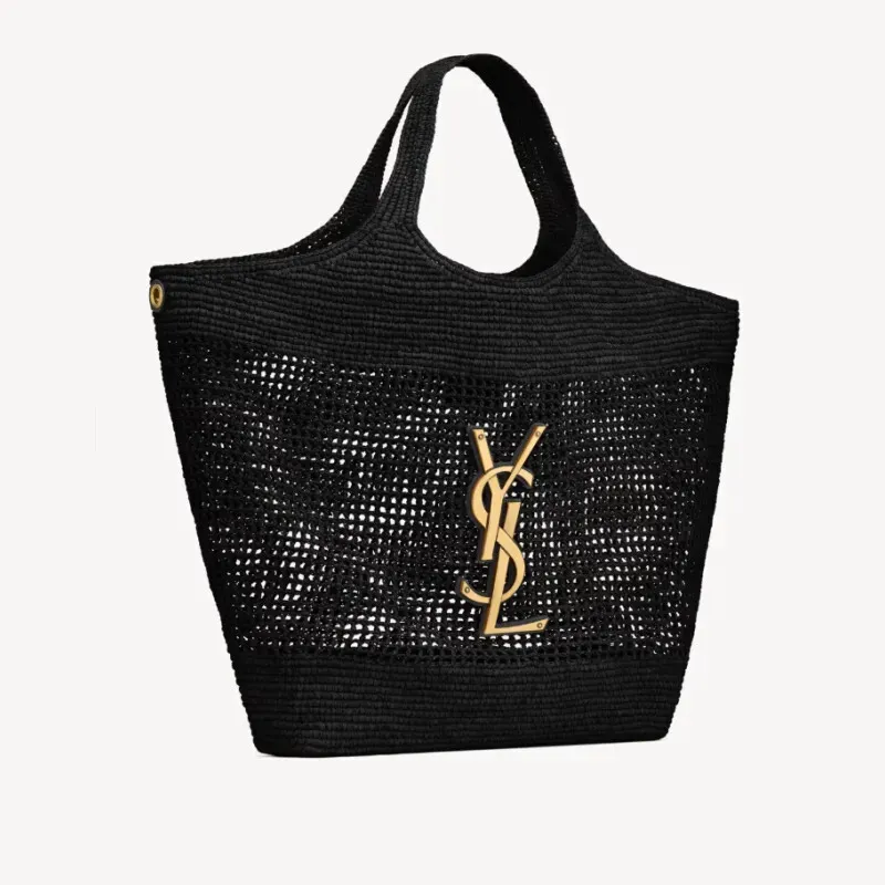 Saint Laurent  YSL ICARE in raffia in Black #A65734