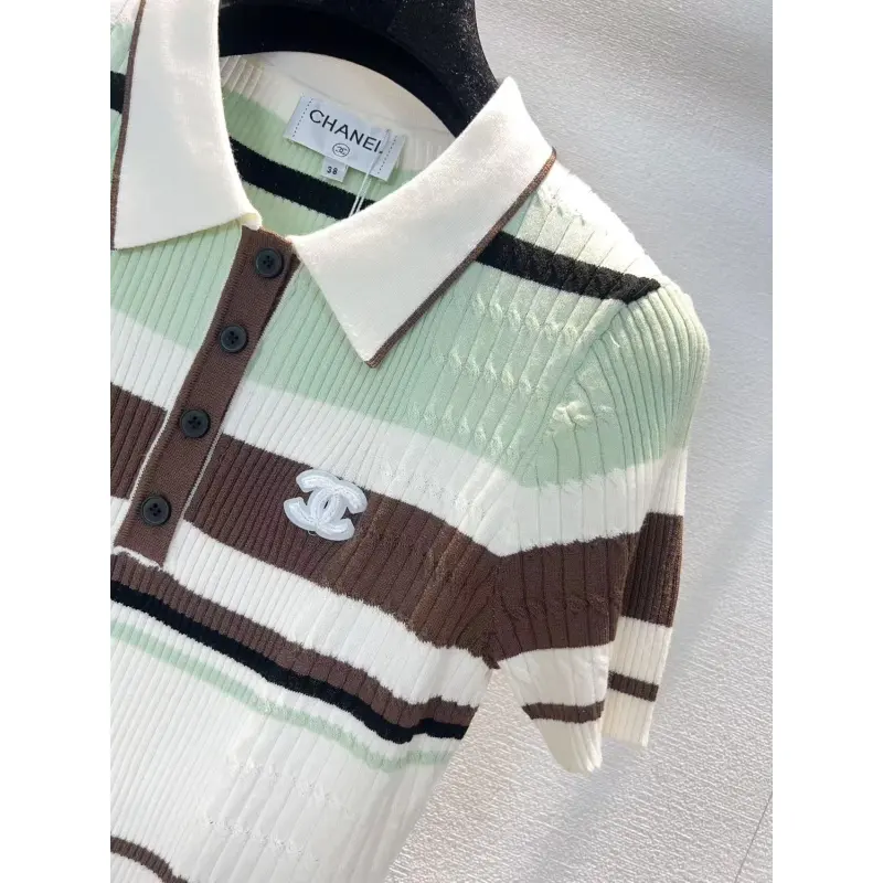 Chanel Monogram Knit Short Sleeve Crew Neck Blouse #A63659