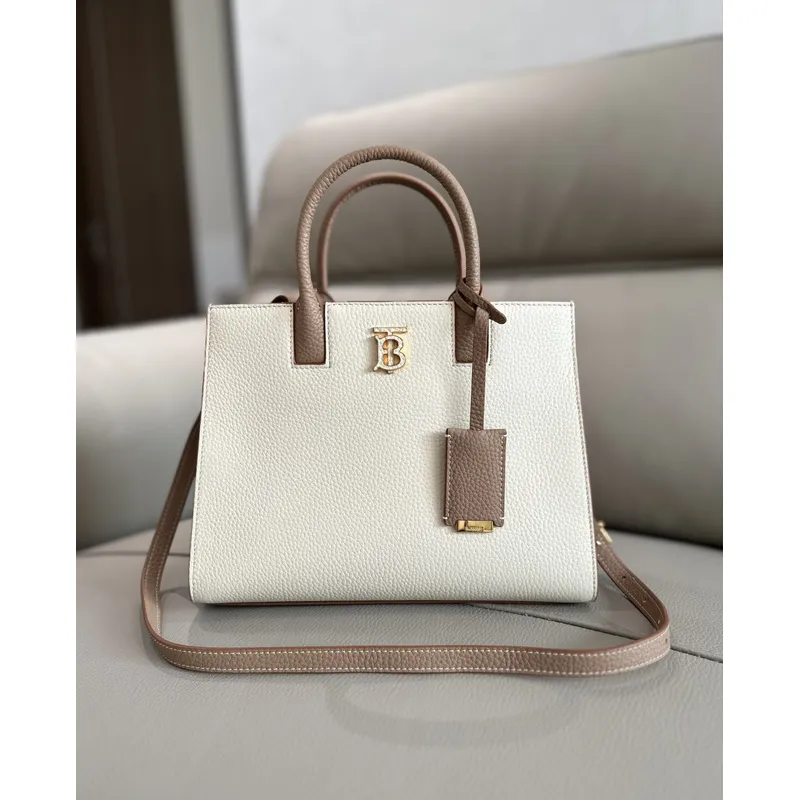 Burberry Handbag Two Tone Leather &amp Gold “TB” Logo Epitomizing Sophisticated Elegance size:27×11×20cm #A54200
