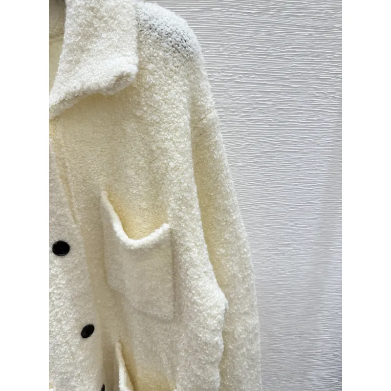 2025 D-ior Womens Wool Cardigan: Chic Collared Style with Functional Pockets and Exquisite Trim Details #A54856