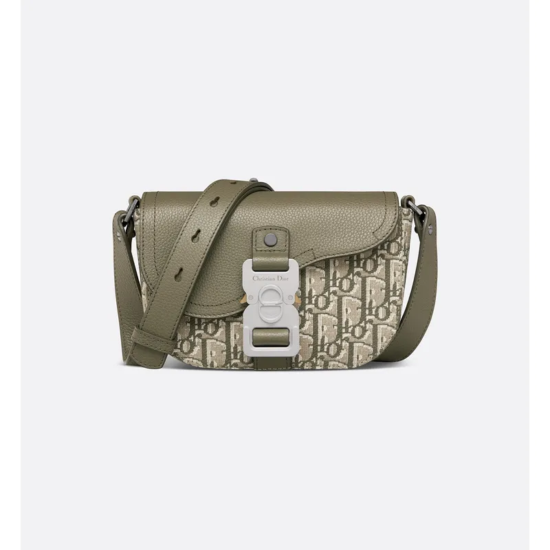 D-ior Olive Green Oblique Pattern Crossbody Bag With Signature Lock Design  size:19×13×4cm #A54109