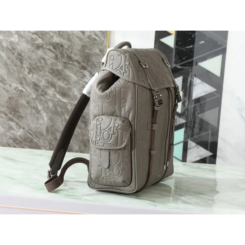 D-ior Mens Grey Embossed Leather Backpack with Signature Hardware - Luxury Fashion for Urban & Travel Essentials A205 #A57316 D-ior Mens Grey Embossed Leather Backpack with Signature Hardware - Luxury Fashion for Urban & Travel Essentials A205 #A57316