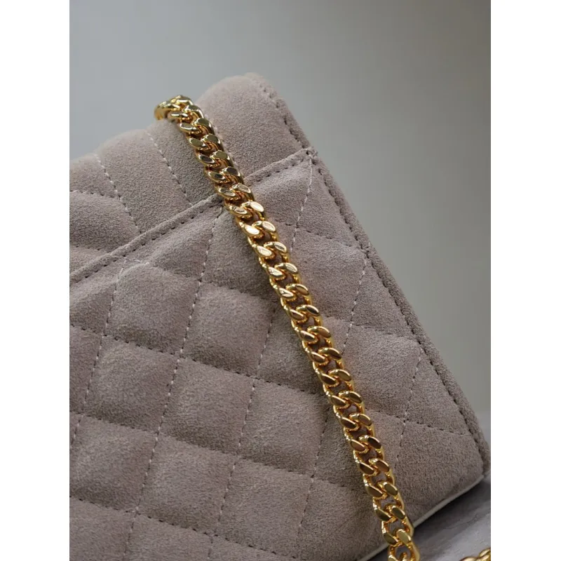 SAINT LAURENT Cassandra Envelope Crossbody Bag Set – Tan Leather-Suede & Black Velvet with Gold YSL Logo (Detachable Chain Strap) #A58774