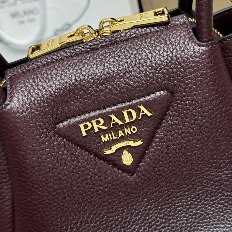 Prada 1BA362 Mini Leather Shoulder Bag - Burgundy Textured Top Version with Detachable Strap #A59502