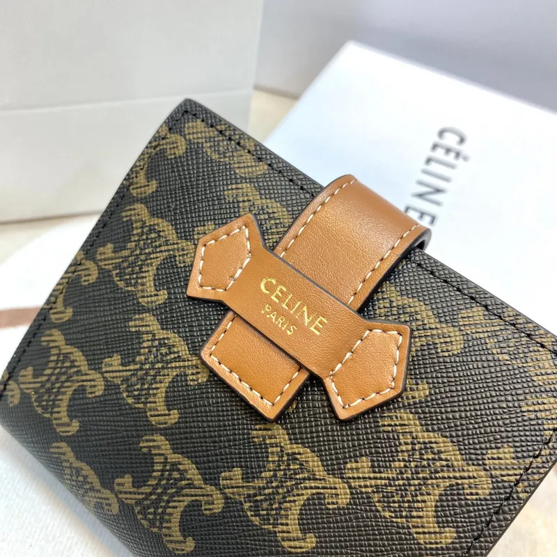Celine Leather Wallet with Triomphe Closure #A46200