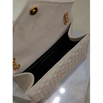 SAINT LAURENT Loulou Small Envelope Crossbody Bag – Dusty Beige Suede with Mixed-Quilt Stitching & Gold YSL Logo (Detachable Chain Strap) #A58777