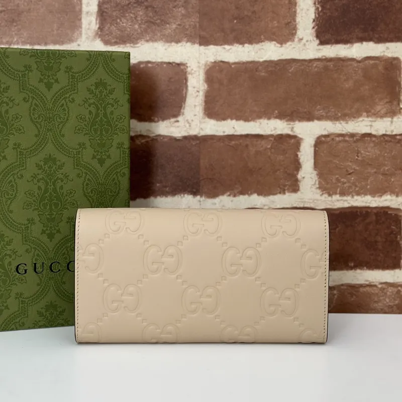 Gucci GG Embossed Leather Envelope Continental Wallet 19×10×3.5cm #A65013