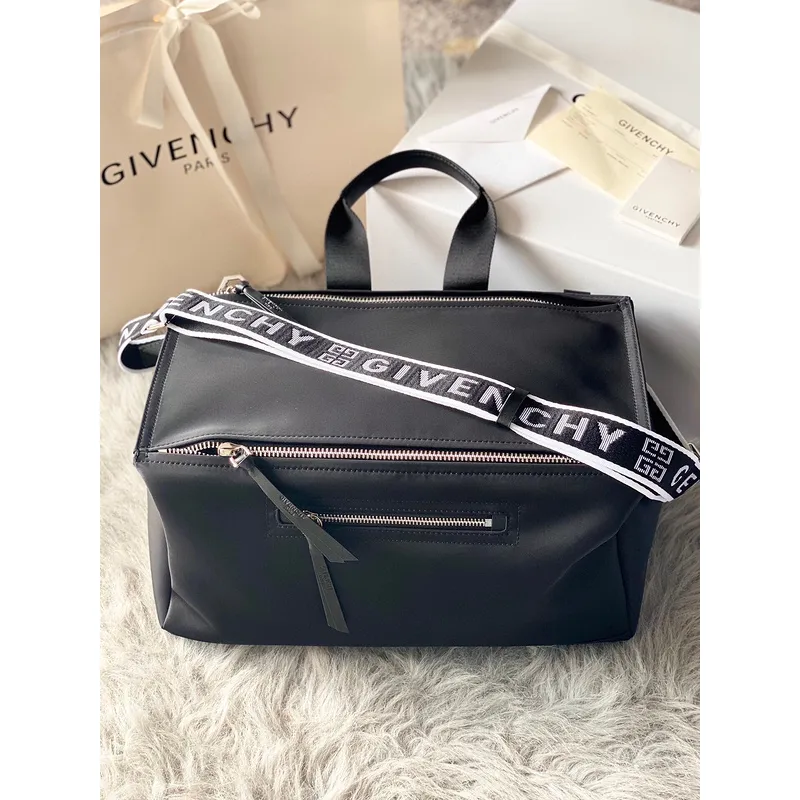 Givenchy Black Leather Top Handle Bag With Logo Webbing Strap #A52352