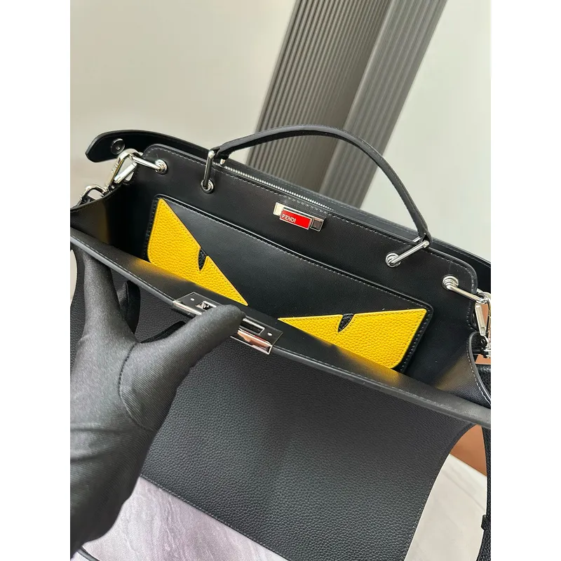 Fendi Leather Briefcase And Monster - Eye Pouch Set In Black With Yellow Accents  #A51530