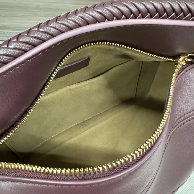 Loewe - Inspired Burgundy Leather Bag With Braided Handle And Geometric Design #A50977
