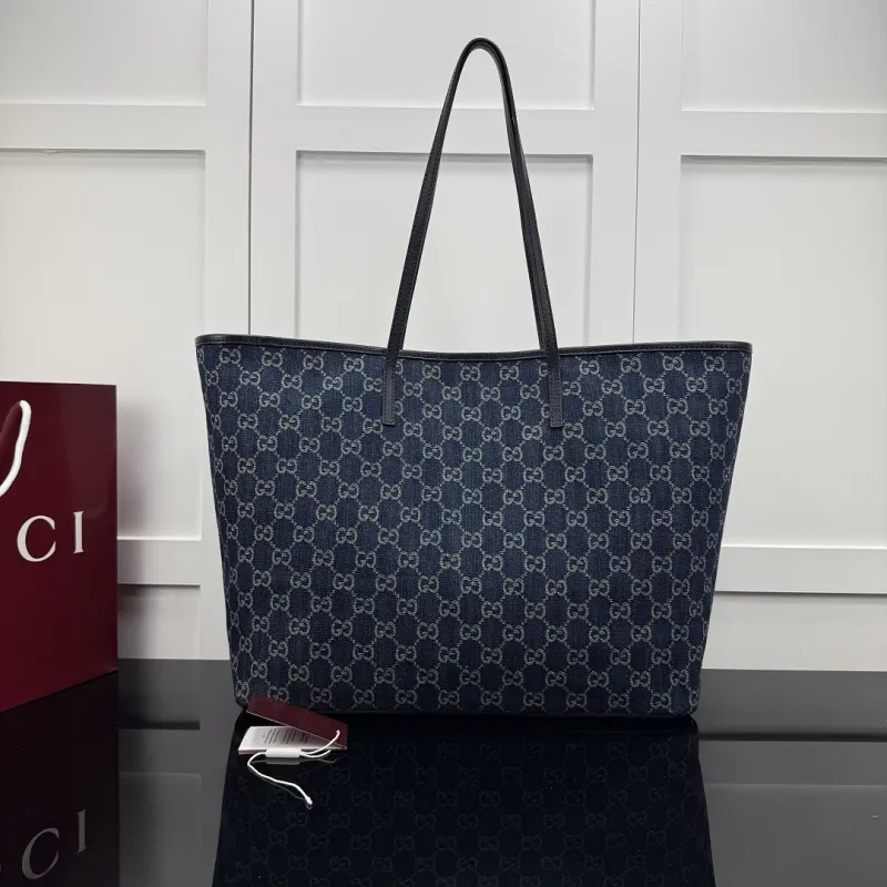 Gucci GG Denim Canvas Large Tote Shoulder Bag 38×29.5×13cm #A65011 Gucci GG Denim Canvas Large Tote Shoulder Bag 38×29.5×13cm #A65011
