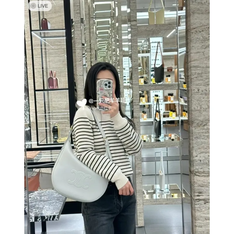 Celine Ava Hobo Bag - Multiple Colors (Monogram, Black, Tan, White), Signature Triomphe Logo, Timeless Luxury Shoulder Bag for Women #A56751