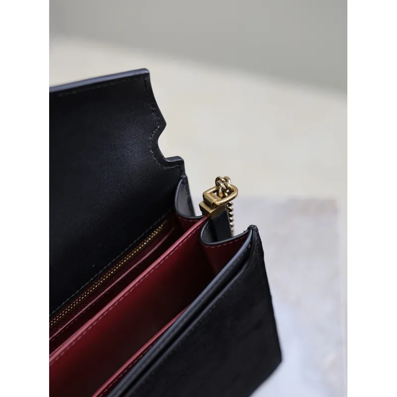 SAINT LAURENT Cassandra Envelope Crossbody Bag Set – Tan Leather-Suede & Black Velvet with Gold YSL Logo (Detachable Chain Strap) #A58773
