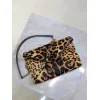 SAINT LAURENT Cassandra Envelope Crossbody Clutch – Leopard-Print Haircalf with Gold YSL Logo (Detachable Chain Strap) #A58783