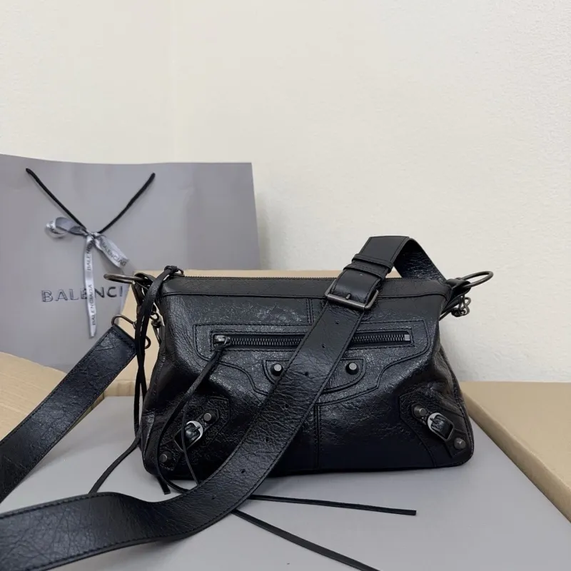 Balenciaga Classic Le Cagole Crossbody Bag - Black Crinkled Leather, Signature Hardware & Adjustable Strap, Edgy Luxury Shoulder Bag for Fashion-Forward Style #A56858
